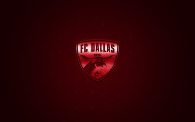 fc dallas (mls), die amerikanische fu&#223;ball-club der major league soccer, rotes logo, rote kohlenstoff-faser-hintergrund, fu&#223;ball, dallas, texas, usa, fc dallas, logo