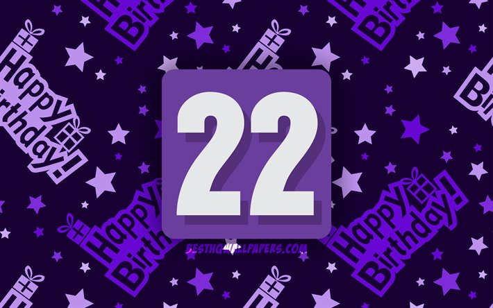 4k, 嬉しい22歳の誕生日, 紫抽象的背景, 誕生パーティー, 最小限の, 22歳の誕生日, 嬉しいの22歳の誕生日, 作品, 誕生日プ, 22日に誕生パーティー