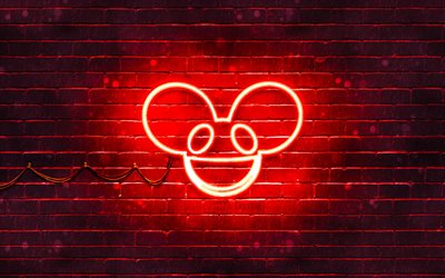 Deadmau5 logo rosso, 4k, superstar canadese Dj, rosso, brickwall, Deadmau5 logo, Joel Thomas Zimmerman, star della musica, Deadmau5 neon logo, Deadmau5