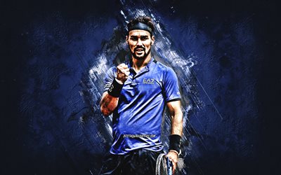 Fabio Fognini, Italian tennis player, portrait, blue stone background, creative art, ATP, Tennis