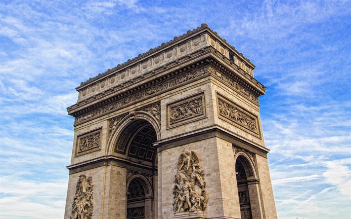 Arc de Triomphe, blu, cielo, punto di riferimento, Place Charles de Gaulle, Parigi, Francia, Arco Trionfale della Stella