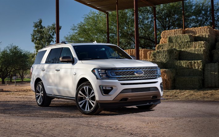 Ford Expedition, 2020, SUV, exterior, front view, white luxury SUV, new white Expedition, american cars, Ford