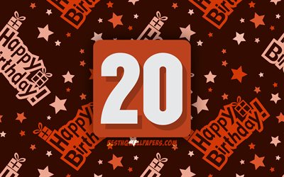 4k, Happy 20 Years Birthday, orange abstract background, Birthday Party, minimal, 20th Birthday, Happy 20th birthday, artwork, Birthday concept, 20th Birthday Party