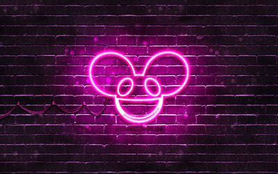 Deadmau5 violetti logo, 4k, supert&#228;hti&#228;, kanadalainen Dj, violetti brickwall, Deadmau5-logo, Joel Thomas Zimmerman, musiikin t&#228;hdet, Deadmau5 neon-logo, Deadmau5