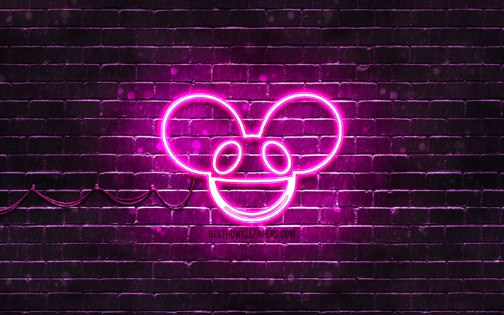 Deadmau5 purple logo, 4k, superstars, canadian DJs, purple brickwall, Deadmau5 logo, Joel Thomas Zimmerman, music stars, Deadmau5 neon logo, Deadmau5