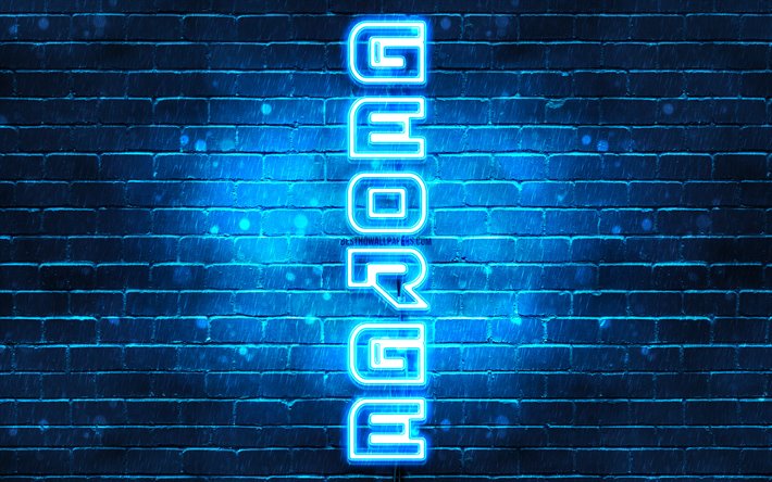 4K, George, vertical text, George name, wallpapers with names, blue neon lights, picture with George name