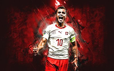 Granit Xhaka, Suisse footballeur, Arsenal FC, le portrait, la pierre rouge d&#39;arri&#232;re-plan, Suisse