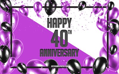 40周年記念, 記念日に風船の背景, 40周年記念サイン, 紫周年記念の背景, 紫黒の風船