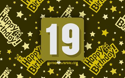 4k, Felice 19 Anni Compleanno, giallo astratto sfondo, Festa di Compleanno, minimal, 19 &#176; Compleanno, Felice et&#224; di 19 anni, opera d&#39;arte, Compleanno, concetto, 19 Festa di Compleanno