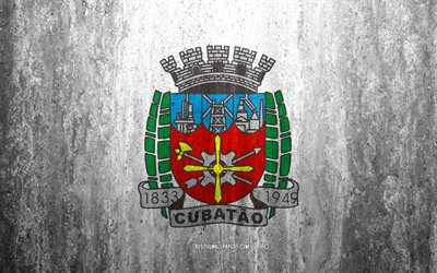Flaggan i Cubatao, 4k, sten bakgrund, Brasiliansk stad, grunge flagga, Cubatao, Brasilien, Cubatao flagga, grunge konst, sten struktur, flaggor av brasilianska st&#228;der