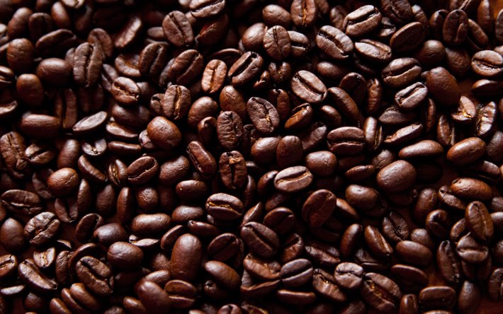 des grains de caf&#233; arabica, 4k, les grains de caf&#233; de la texture, de brun, de milieux naturels de caf&#233;, arabica, caf&#233; de textures, de caf&#233;, de milieux, les grains de caf&#233;, macro, caf&#233;