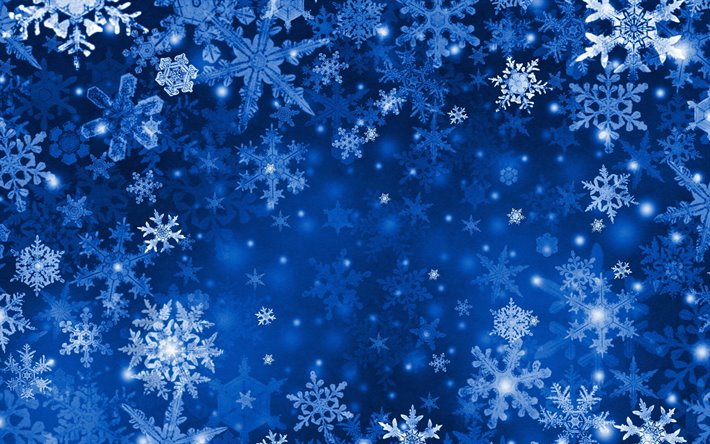 bleu flocons de neige en arri&#232;re-plan, 4k, hiver bleu fond blanc, flocons de neige, hiver les milieux