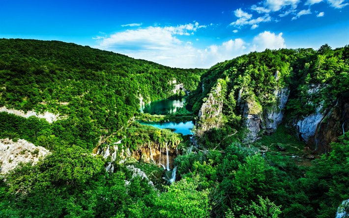 Croatia, Plitvice Lakes National Park, summer, beautiful nature, waterfalls, HDR, Croatian landmarks, Europe, Croatian nature