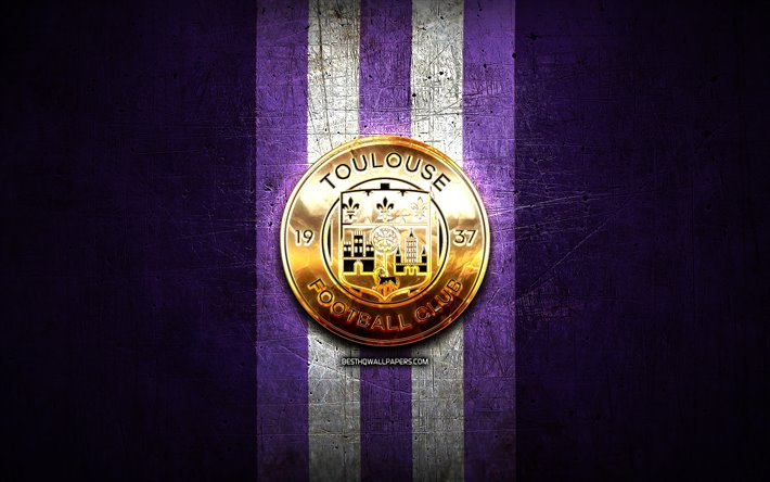 1 Toulouse FC, altın logo, İzle, violet metal arka plan, futbol, Toulouse Futbol Kul&#252;b&#252;, Fransız Futbol Kul&#252;b&#252;, Toulouse FC logo, Fransa