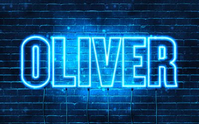 Oliver, 4k, wallpapers with names, horizontal text, Oliver name, blue neon lights, picture with Oliver name