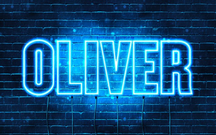 Oliver, 4k, pap&#233;is de parede com os nomes de, texto horizontal, Oliver nome, luzes de neon azuis, imagem com Oliver nome