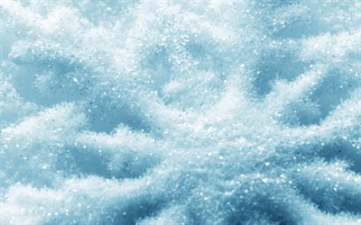 la neige de la texture, 4k, macro, en hiver les milieux, bleu neige, fond, neige