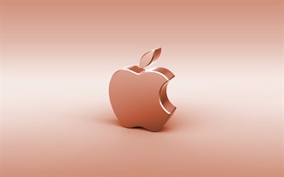 A Apple marrom logo 3D, o m&#237;nimo de, fundo marrom, Log&#243;tipo da Apple, criativo, A Apple logotipo do metal, A Apple logo 3D, obras de arte, Apple