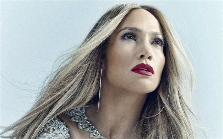 Jennifer Lopez, JLo, portrait, trucco, servizio fotografico, grigio vestito lucido, cantante, attrice, cantanti popolari