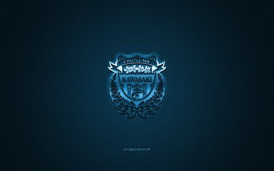Kawasaki Frontale, Japanese football club, J1 League, blue logo, blue carbon fiber background, football, Kawasaki, Japan, Kawasaki Frontale logo, Japan Professional Football League