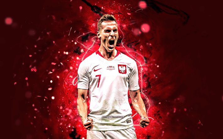 Arkadiusz Milik, 2019, Nazionale di Polonia, calcio, calciatori, Arkadiusz Krystian Milik, luci al neon, polacco squadra di calcio