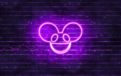Deadmau5 violetti logo, 4k, supert&#228;hti&#228;, kanadalainen Dj, violetti brickwall, Deadmau5-logo, Joel Thomas Zimmerman, musiikin t&#228;hdet, Deadmau5 neon-logo, Deadmau5