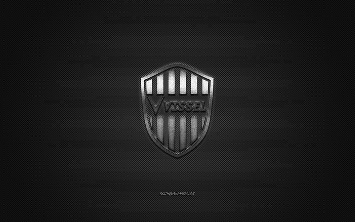 Vissel Kobe, Japon Futbol Kul&#252;b&#252;, J1 Lig, G&#252;m&#252;ş logo, gri karbon fiber arka plan, futbol, Kobe, Japonya, Vissel Kobe logo, Japonya Profesyonel Futbol Ligi
