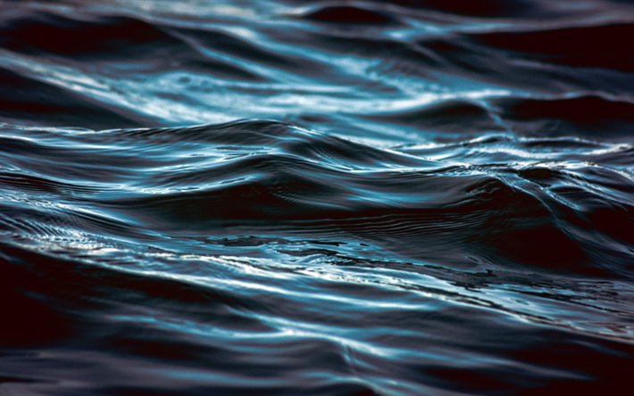 4k, azul textura de agua, de aguas oscuras, macro, agua ondulada texturas, ondulado fondos, azul, antecedentes, agua, azul agua, las olas, las texturas del agua