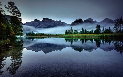 Austria, natura, mattina, lago, montagna, Alpi, austria natura