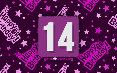4k, Happy 14 Years Birthday, purple abstract background, Birthday Party, minimal, 14th Birthday, Happy 14th birthday, artwork, Birthday concept, 14th Birthday Party
