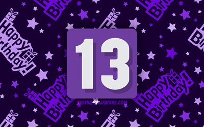 4k, 嬉しい13歳の誕生日, 紫抽象的背景, 誕生パーティー, 最小限の, 13歳の誕生日, 作品, 誕生日プ, 13日の誕生日パーティー