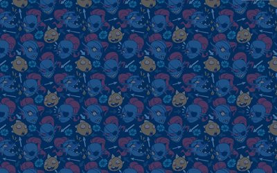 cartoon monsters pattern, 4k, background with monsters, creative, monsters textures, cartoon monsters background, monsters patterns