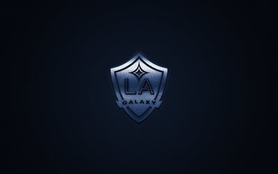 Los Angeles Galaxy, MLS, American soccer club, Major League Soccer, blue logo, blue carbon fiber background, football, Los Angeles, California, USA, Los Angeles Galaxy logo, soccer