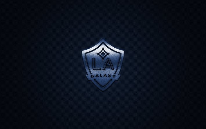 Los Angeles Galaxy, MLS, l&#39;American club de football, de la Ligue Majeure de Soccer, le logo bleu, bleu en fibre de carbone de fond, football, Los Angeles, Californie, etats-unis, Los Angeles Galaxy logo