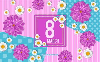8 Marzo, Giornata Internazionale della Donna, Primavera, Compleanno, Sfondo, buon 8 Marzo, fiori di sfondo
