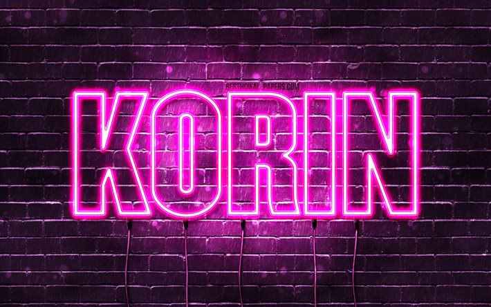 Grattis p&#229; f&#246;delsedagen Korin, 4k, rosa neonljus, Korin namn, kreativ, Korin Grattis p&#229; f&#246;delsedagen, Korin Birthday, popul&#228;ra japanska kvinnonamn, bild med Korin namn, Korin