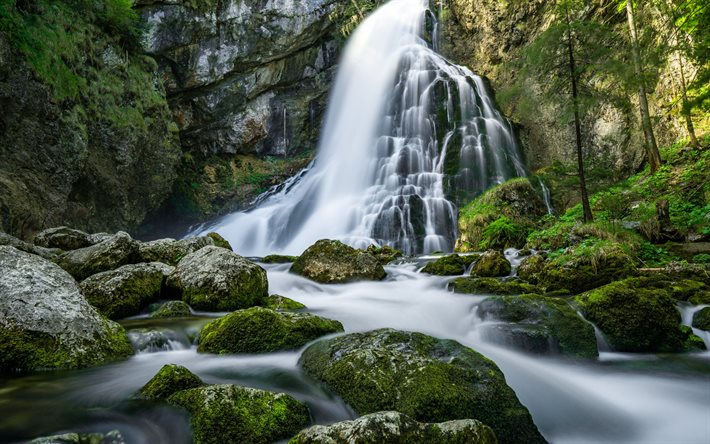 Gollinger Wasserfall, cascada de monta&#241;a, cascada Golling, hermosas cascadas, Schwarzbach Creek, Salzburgo, Austria