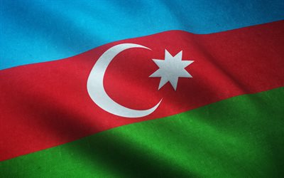 Azerbaijan flag, fabric texture, Azerbaijan wave flag, Flag of Azerbaijan, Azerbaijan 3d flag