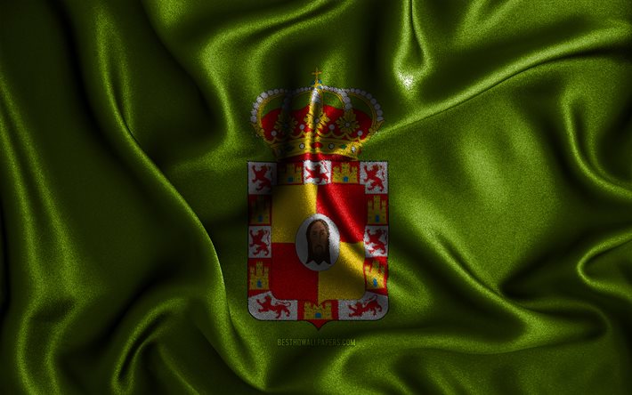 Bandeira de Jaen, 4k, bandeiras onduladas de seda, prov&#237;ncias espanholas, Dia de Jaen, bandeiras de tecido, arte 3D, Jaen, Europa, Prov&#237;ncias da Espanha, Bandeira 3D de Jaen, Espanha
