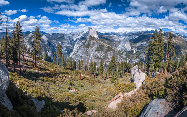 klippor, bergsdal, bergslandskap, h&#246;st, berg, Yosemite, USA