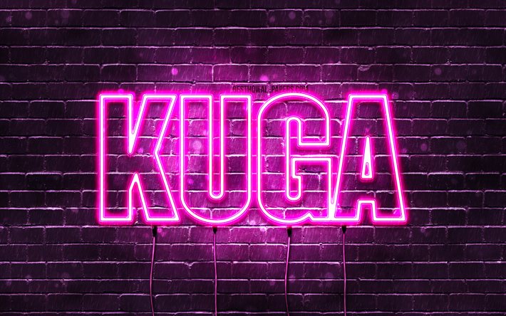 Feliz Anivers&#225;rio Kuga, 4k, luzes de n&#233;on rosa, nome Kuga, criativo, Kuga Feliz Anivers&#225;rio, Kuga Anivers&#225;rio, nomes femininos japoneses populares, imagem com o nome Kuga, Kuga