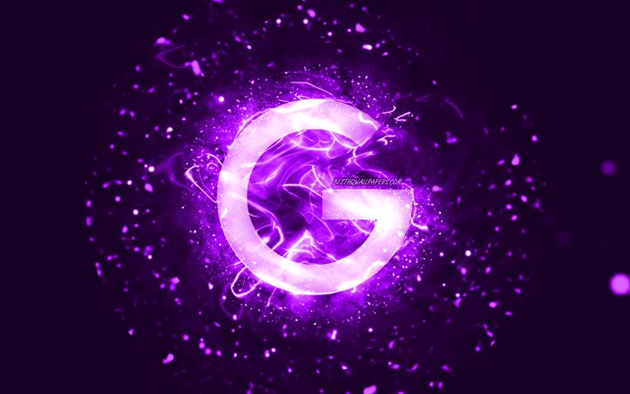 Logotipo violeta do Google, 4k, luzes de n&#233;on violeta, criativo, fundo abstrato violeta, logotipo do Google, marcas, Google