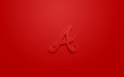 Atlanta Braves emblem, creative 3D logo, red background, American baseball club, MLB, Atlanta, USA, Atlanta Braves, baseball, Atlanta Braves insignia