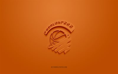 Baloncesto Fuenlabrada, creative 3D logo, orange background, Spanish basketball team, Liga ACB, Fuenlabrada, Spain, 3d art, basketball, Baloncesto Fuenlabrada 3d logo