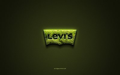 Levis logo, green creative logo, floral art logo, Levis emblem, green carbon fiber texture, Levis, creative art