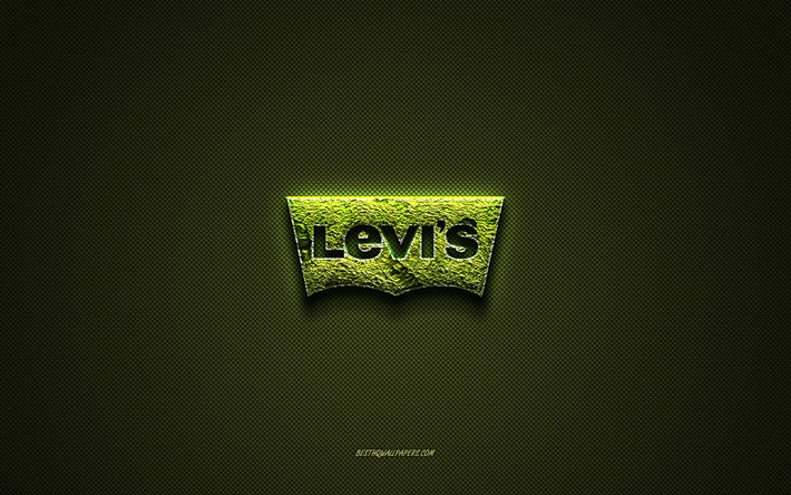 Levis logo, green creative logo, floral art logo, Levis emblem, green carbon fiber texture, Levis, creative art