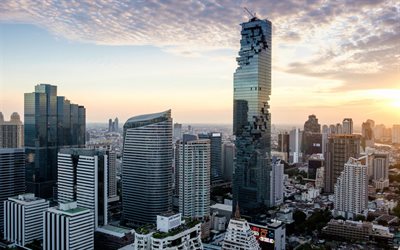 Bangkok, MahaNakhon, morning, sunrise, skyscrapers, King Power Mahanakhon, Bangkok panorama, Bangkok skyline, Thailand