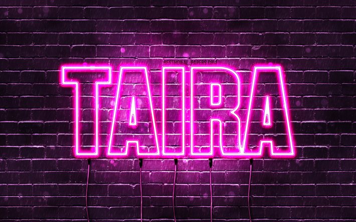 Grattis p&#229; f&#246;delsedagen Taira, 4k, rosa neonljus, Taira namn, kreativ, Taira Grattis p&#229; f&#246;delsedagen, Taira Birthday, popul&#228;ra japanska kvinnonamn, bild med Taira namn, Taira