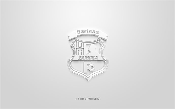 زامورا, شعار 3D الإبداعية, خلفية بيضاء, فريق كرة القدم الفنزويلي, فرقة Primera الفنزويلية, باريناس, فنزويلا, فن ثلاثي الأبعاد, كرة القدم, شعار زامورا إف سي ثلاثي الأبعاد