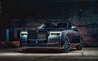2022, Rolls-Royce Ghost Black-Badge, 4k, vista frontale, esterno, nuovo nero Rolls-Royce Ghost, tuning, auto di lusso, Rolls-Royce